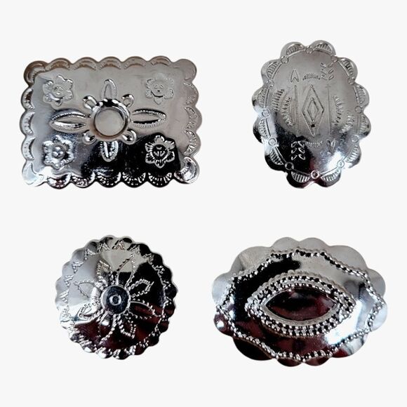 Concho Button Covers Silver Toned Western Floral Lot of 4 - Picture 1 of 13